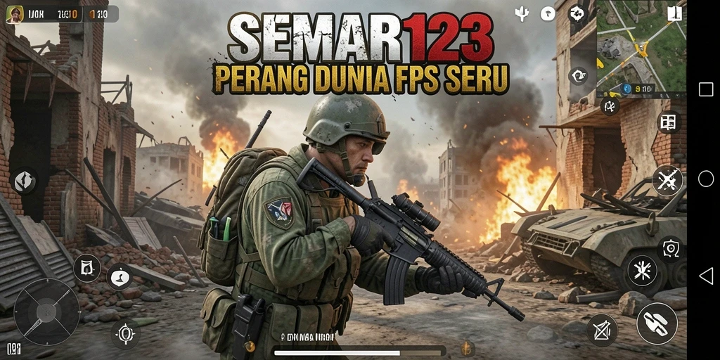 Tampilan gameplay intens di dalam SEMAR123 saat pertempuran FPS.